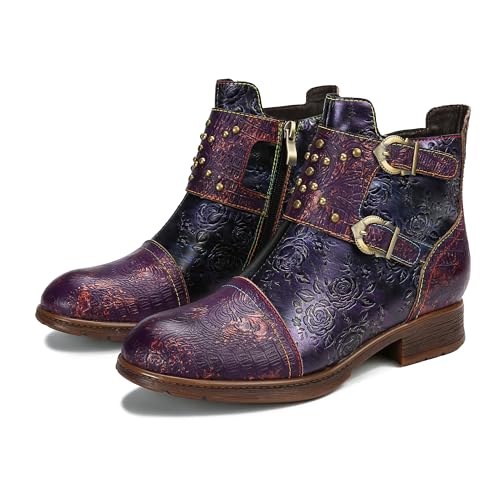 CrazycatZ Damen Stiefeletten mit Absatz Leder stiefeletten Bunte Studded Bootie (Purple, EU Schuhgrößensystem, Erwachsene, Damen, Numerisch, M, 42) von CrazycatZ