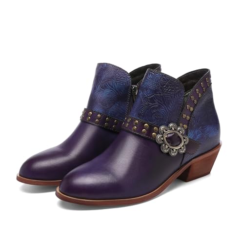 CrazycatZ Damen Stiefeletten mit Absatz Leder stiefeletten Bunte Studded Bootie (Purple B, Erwachsene, Damen, 40, Numerisch, EU Schuhgrößensystem, M) von CrazycatZ