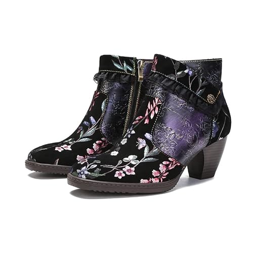 CrazycatZ Damen Stiefeletten mit Absatz Leder stiefeletten vintage Stiefele Ankle Boots Bunte Floral Stiefeletten (23-B, eu_footwear_size_system, adult, women, numeric, medium, numeric_41) von CrazycatZ