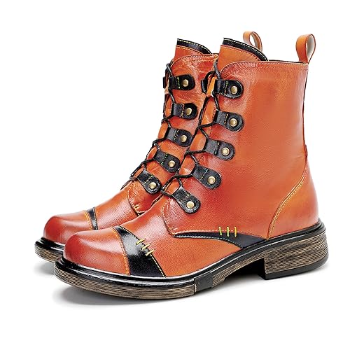 CrazycatZ Damen Stiefeletten mit Absatz Lederstiefeletten vintage Stiefele Ankle Bootie (0604, 41) von CrazycatZ