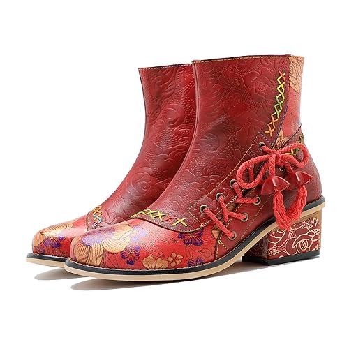 CrazycatZ Damen Stiefeletten mit Absatz Lederstiefeletten vintage Stiefele Ankle Bootie (0607, 40) von CrazycatZ