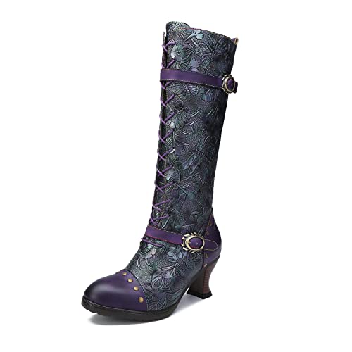 CrazycatZ Damen Stiefeletten mit Absatz lange Stiefel vintage Stiefele (Purple, eu_footwear_size_system, adult, women, numeric, medium, numeric_37) von CrazycatZ