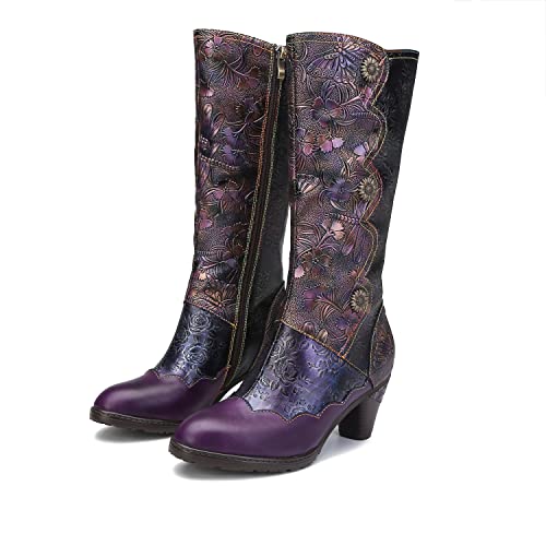 CrazycatZ Damen Stiefeletten mit Absatz lange Stiefel vintage Stiefele Knee Long Boots (Purple, eu_footwear_size_system, adult, women, numeric, medium, numeric_40) von CrazycatZ