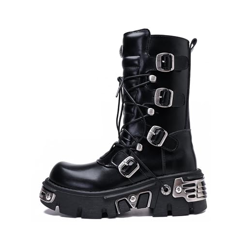 CrazycatZ Damen Vegan Leder Buckle Gothic Punk Combat Stiefel Punk Boots (Black, EU Schuhgrößensystem, Erwachsene, Damen, Numerisch, M, 42) von CrazycatZ