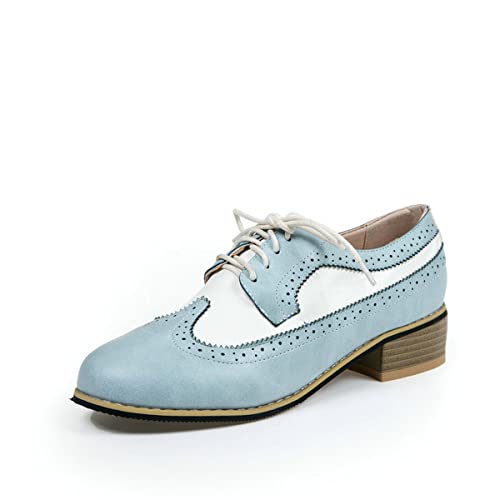 CrazycatZ Damen Vegan Leder Schuhe Oxford Bunte Schuhe Pumps (Light Blue, eu_Footwear_Size_System, Adult, Women, Numeric, medium, Numeric_37) von CrazycatZ