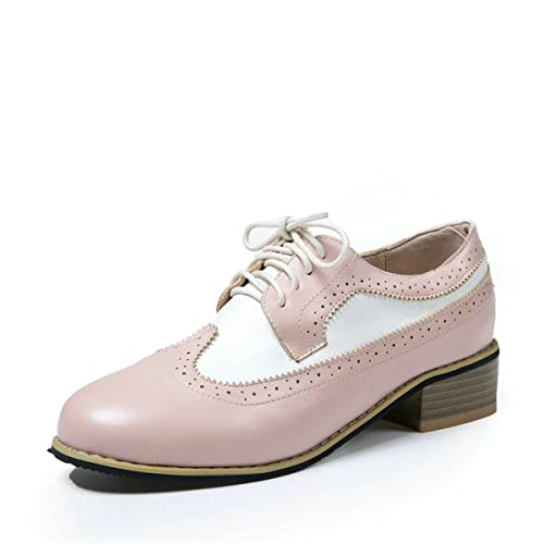 CrazycatZ Damen Vegan Leder Schuhe Oxford Bunte Schuhe Pumps (Light Pink, eu_Footwear_Size_System, Adult, Women, Numeric, medium, Numeric_42) von CrazycatZ