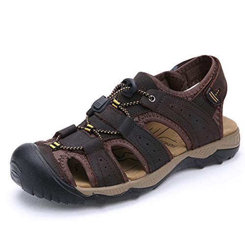 CrazycatZ Herren Closed Zu Draussen Sport Trekking Schuhe Leder Sandalen (44 EU, DARK BROWN) von CrazycatZ