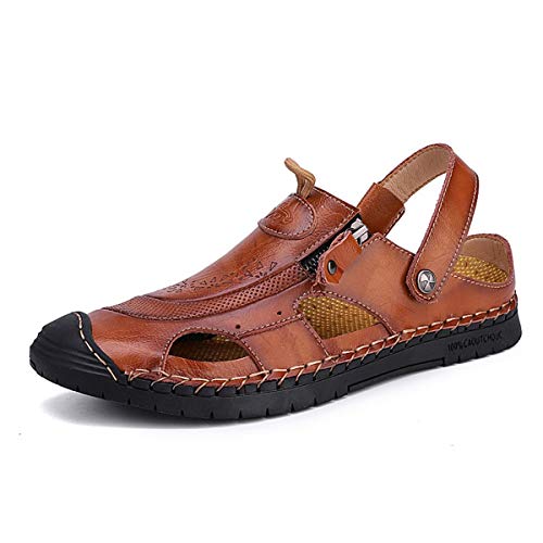 CrazycatZ Herren Leder Sandalen Strandschuhe Wandersandale Trekkingsandalen Outdoorschuhe Freizeitschuhe Wanderschuhe Sandale (Brown, Numeric_41) von CrazycatZ