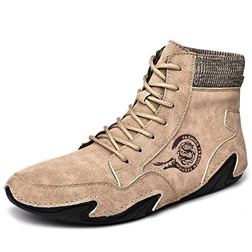 CrazycatZ Herren leder Stiefel Hohe Sneaker Sportschuhe Leder Sportstiefel Leder Sneaker (Brown, 43) von CrazycatZ