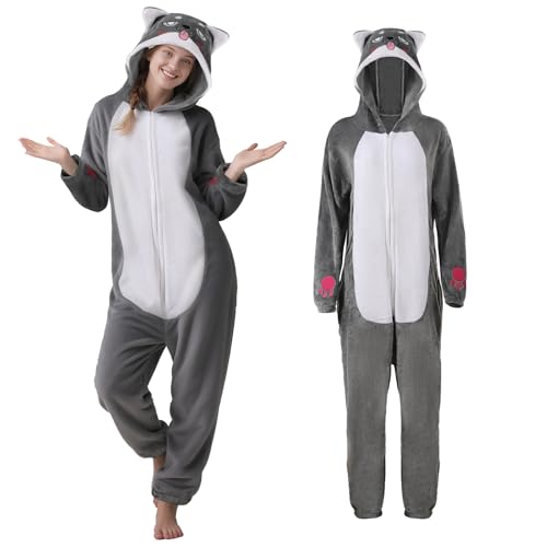 Crazycos Husky Onesie Pyjamas Damen Herren Jumpsuit Onesie Tier Fasching Husky Tier Kostüm Für Cartoon Pyjamapartys-M von Crazycos