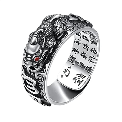 Crazyfly Herren Retro Silber Offene Ringe Mythische Tiere Silber Kröte Ring Langlebiges Material Ringe Breite Ringe mit chinesischen Elementen Farbbeständigkeit Geschenk für Jungen Männlich Freund von Crazyfly