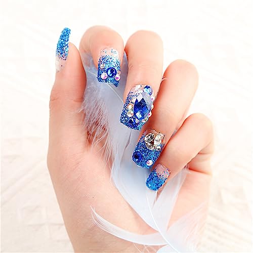 24 Stück Glitzer blaue Diamant Künstliche Nägel Kurze Mandel Braut Pressen auf Nägel für Frauen und Mädchen Nail Art Maniküre Dekoration von Crazynekos