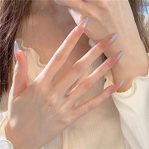 24 Stück Ice Through Blue Fake Nail Summer Lange Ballerina Press on Nails for Frauen and Mädchen Nail Art Manicure Dekoration von Crazynekos