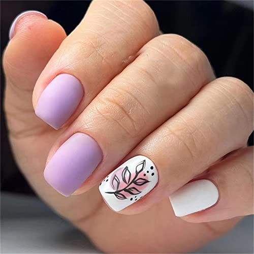 24 Stück künstliche Nägel mit Kleber für Frauen und Mädchen, Violett, kurze Nägel zum Aufdrücken mit Kleber, für Nagelkunst und Maniküre, 24 Stück von Crazynekos