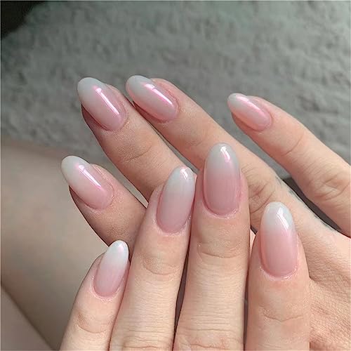 24 Stück lila Aurora Künstliche Nägel Mandel kurzer Farbverlauf zum Andrücken auf Nägel Tipps für Frauen und Mädchen Nagelkunst Maniküre Dekoration von Crazynekos