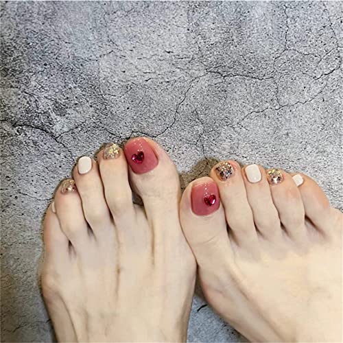 24 Stück lila Herz Zehen Künstliche Nägel Vollabdeckung Sommer Press on Nägel mit Kleber für Frauen und Mädchen Nail Art Maniküre Dekoration von Crazynekos