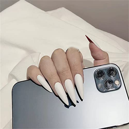 24 Stück weiße künstliche Nägel Stiletto, langes Drücken auf Nägel mit Kleber für Frauen und Mädchen, Nagelkunst, Maniküre, Dekoration von Crazynekos