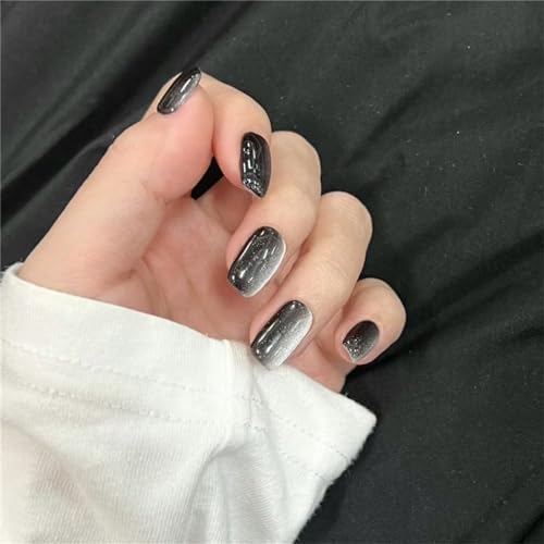 Coole schwarze Katzenaugen-künstliche Fingernägel, kurz, quadratisch, zum Aufdrücken, Nagelkunst-Dekoration für Frauen und Mädchen, Maniküre, 24 Stück von Crazynekos