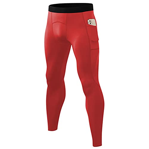 Crazynekos Herren Kompressions-Unterschicht-Thermo-Leggings Taschen Cool Dry Tights für Männer, rot, 31-35 von Crazynekos