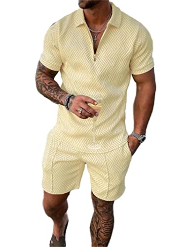 Crazynekos Trainingsanzug für Herren Sommer Sportanzug 2 Teiliges Outfit Sport Set Kurzarm T-Shirts + Kurze Hose Sets Freizeitanzug Männer Business Polo Hemd mit Revers Sporthose (13,XL,XL) von Crazynekos