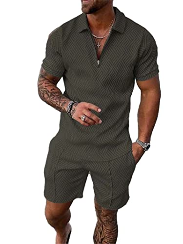 Crazynekos Trainingsanzug für Herren Sommer Sportanzug 2 Teiliges Outfit Sport Set Kurzarm T-Shirts + Kurze Hose Sets Freizeitanzug Männer Business Polo Hemd mit Revers Sporthose (2,L,L) von Crazynekos