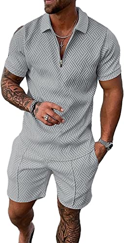 Crazynekos Trainingsanzug für Herren Sommer Sportanzug 2 Teiliges Outfit Sport Set Kurzarm T-Shirts + Kurze Hose Sets Freizeitanzug Männer Business Polo Hemd mit Revers Sporthose (20,XL,XL) von Crazynekos