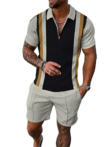 Crazynekos Trainingsanzug für Herren Sommer Sportanzug 2 Teiliges Outfit Sport Set Kurzarm T-Shirts + Kurze Hose Sets Freizeitanzug Männer Business Polo Hemd mit Revers Sporthose (24,M,M) von Crazynekos