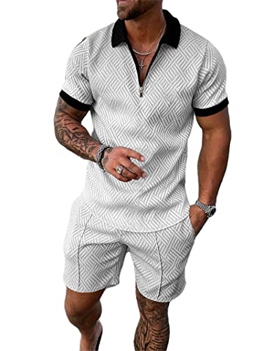 Crazynekos Trainingsanzug für Herren Sommer Sportanzug 2 Teiliges Outfit Sport Set Kurzarm T-Shirts + Kurze Hose Sets Freizeitanzug Männer Business Polo Hemd mit Revers Sporthose (29,XXL,XXL) von Crazynekos