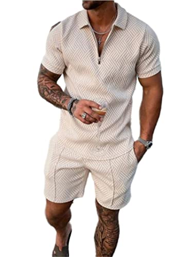 Crazynekos Trainingsanzug für Herren Sommer Sportanzug 2 Teiliges Outfit Sport Set Kurzarm T-Shirts + Kurze Hose Sets Freizeitanzug Männer Business Polo Hemd mit Revers Sporthose (3,L,L) von Crazynekos