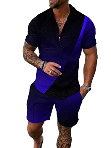 Crazynekos Trainingsanzug für Herren Sommer Sportanzug 2 Teiliges Outfit Sport Set Kurzarm T-Shirts + Kurze Hose Sets Freizeitanzug Männer Business Polo Hemd mit Revers Sporthose (33,M,M) von Crazynekos