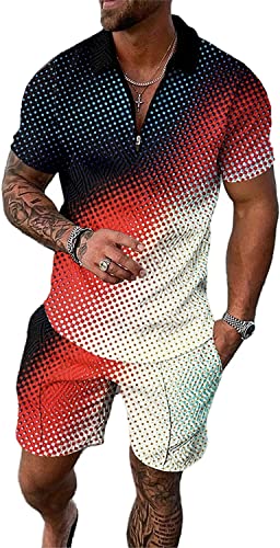 Crazynekos Trainingsanzug für Herren Sommer Sportanzug 2 Teiliges Outfit Sport Set Kurzarm T-Shirts + Kurze Hose Sets Freizeitanzug Männer Business Polo Hemd mit Revers Sporthose (36,XXXL,3XL) von Crazynekos