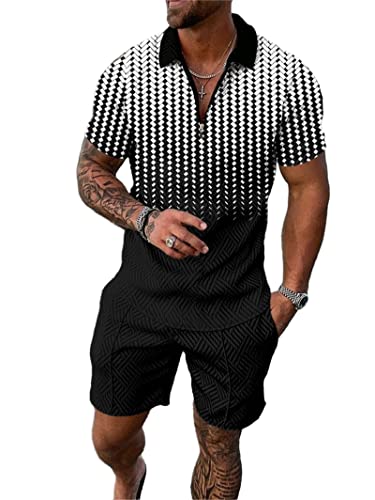 Crazynekos Trainingsanzug für Herren Sommer Sportanzug 2 Teiliges Outfit Sport Set Kurzarm T-Shirts + Kurze Hose Sets Freizeitanzug Männer Business Polo Hemd mit Revers Sporthose (42,XL,XL) von Crazynekos