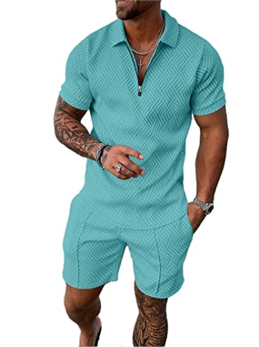 Crazynekos Trainingsanzug für Herren Sommer Sportanzug 2 Teiliges Outfit Sport Set Kurzarm T-Shirts + Kurze Hose Sets Freizeitanzug Männer Business Polo Hemd mit Revers Sporthose (6,XL,XL) von Crazynekos