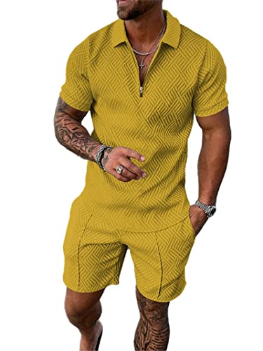 Crazynekos Trainingsanzug für Herren Sommer Sportanzug 2 Teiliges Outfit Sport Set Kurzarm T-Shirts + Kurze Hose Sets Freizeitanzug Männer Business Polo Hemd mit Revers Sporthose (8,L,L) von Crazynekos