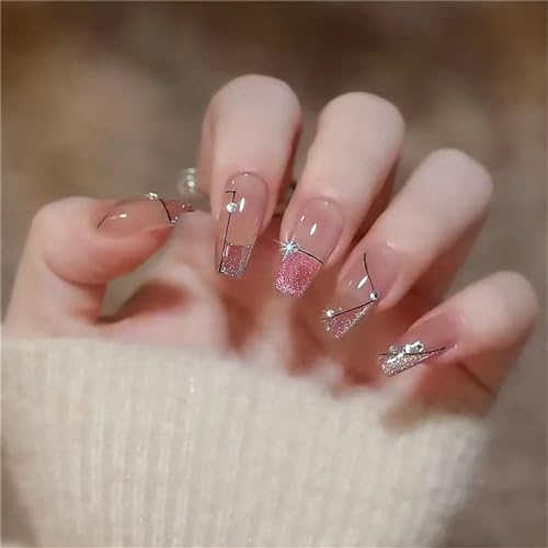 French Lines Glitzernägel, Sarg, mittelgroß, zum Aufdrücken, Nagelkunst, Dekoration für Frauen und Mädchen, Maniküre, 24 Stück von Crazynekos