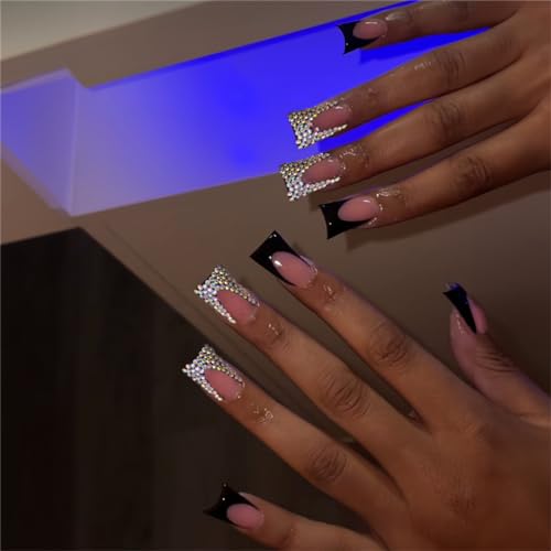 Glänzende Diamant-künstliche Nägel, kurz, trapezförmig, zum Aufdrücken auf Nägel, französische Spitzen, Nagelkunst, Dekoration für Frauen und Mädchen, Maniküre, 24 Stück von Crazynekos