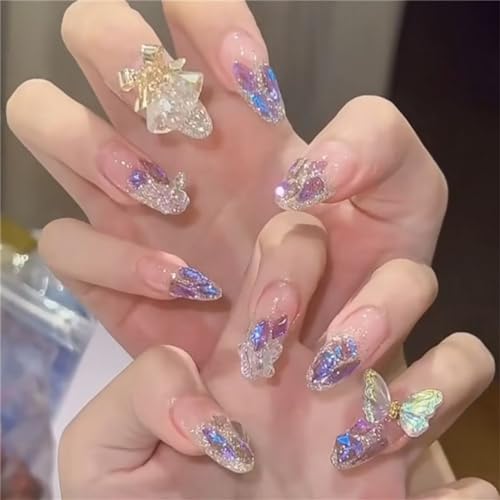 Glitzernde, bunte, handgefertigte Nägel zum Aufdrücken, Diamantmandel, lange Spitzen, Nagelkunst, Dekoration für Damen und Mädchen, Maniküre, 10 Stück (198-M) von Crazynekos