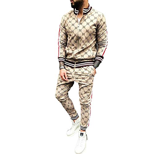 Herren Hip Hop Trainingsanzug 2-teilig Freizeithose Jacke Sweatsuit Sweatshirt Activewear Set Gr. XXL=US L, khaki von Crazynekos