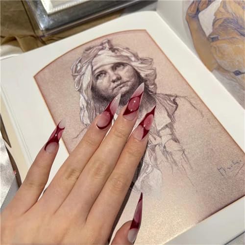 Künstliche Fingernägel, lange Stiletto-Presse auf Nägel, französische Spitzen, Nagelkunst-Dekoration für Frauen und Mädchen, Maniküre, 24 Stück von Crazynekos