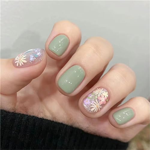 Künstliche Fingernägel, quadratisch, kurz, bunt, für Frühling und Sommer, zum Aufkleben, für Nagelkunst, Dekoration für Damen und Mädchen, Maniküre (R848), 24 Stück von Crazynekos