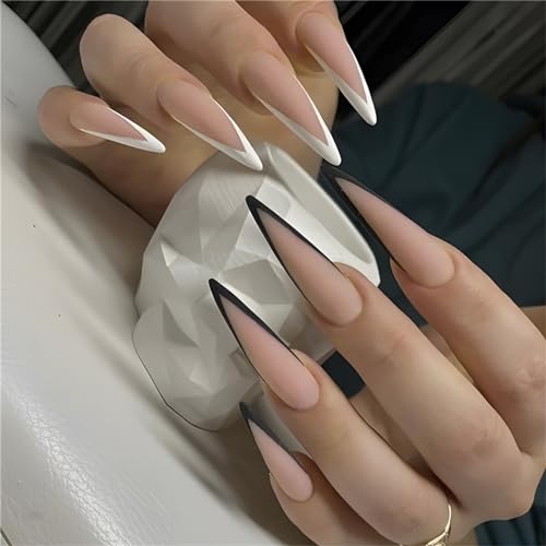 Künstliche Fingernägel für Halloween, Stiletto, lang, französische Spitzen, für Frauen und Mädchen, Nagelkunst, Maniküre, 24 Stück von Crazynekos