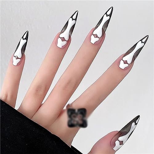 Künstliche Fingernägel für Halloween, weißer Stein, lang, Stiletto, für Frauen und Mädchen, Nagelkunst, Maniküre, Dekoration, 24 Stück von Crazynekos