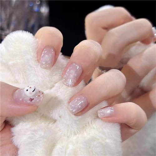 Künstliche Fingernägel mit verfärbtem Schneemann, kurz, quadratisch, zum Aufdrücken, Nagelkunst-Dekoration für Frauen und Mädchen, Maniküre, 24 Stück von Crazynekos