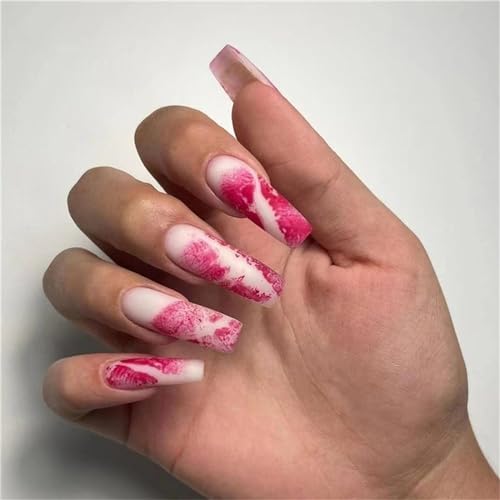 Künstliche Fingernägel zum Valentinstag, Lippen, lang, quadratisch, matt, zum Aufdrücken, Nagelkunst, Dekoration für Frauen und Mädchen, Maniküre, 24 Stück von Crazynekos