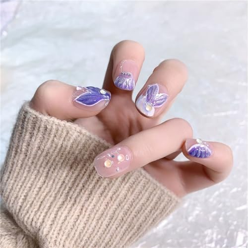 QL-S Sarg kurze handgefertigte Nägel Eis durch Perle Aurora drücken auf Nägel French Tips Nail Art Dekoration für Frauen und Mädchen Maniküre 10 Stück von Crazynekos