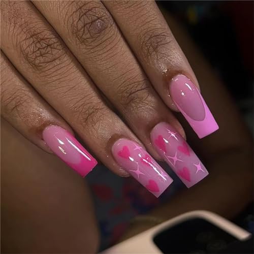 Crazynekos Valentinstag Herz Fake Nail Long Ballerina Press on Nails Tips Nail Art Dekoration für Frauen und Mädchen Maniküre 24pcs von Crazynekos