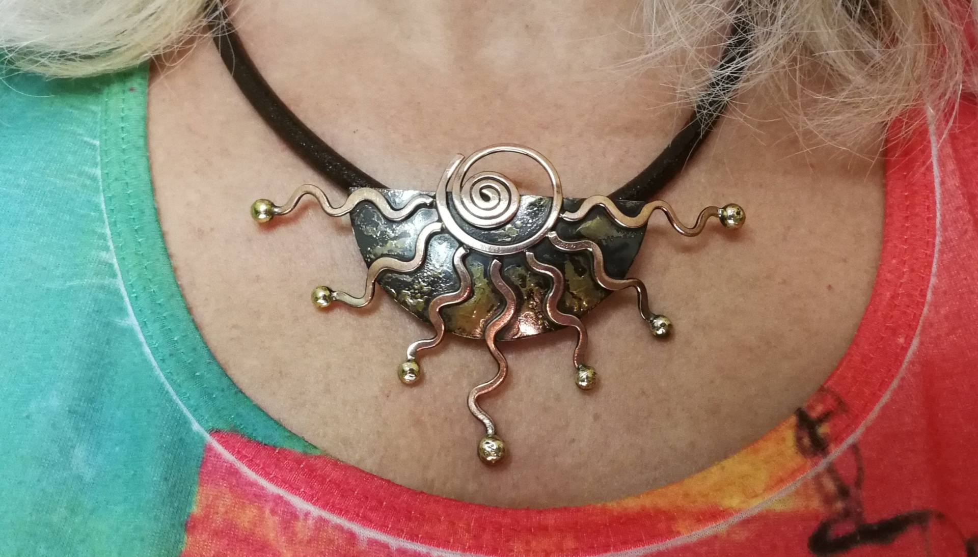 Halskette Unikat Handmade Sonne Kupfer von Crazyschmuck