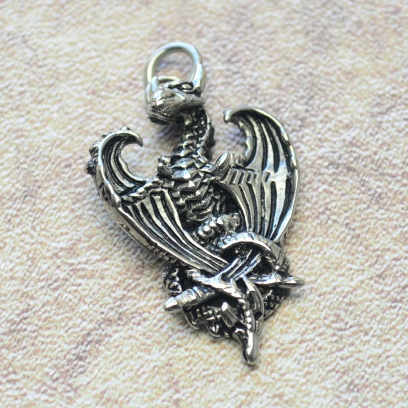 Drachen Anhänger Nordisch Edelstahl Dragon Pendant von Crazysteelhouse