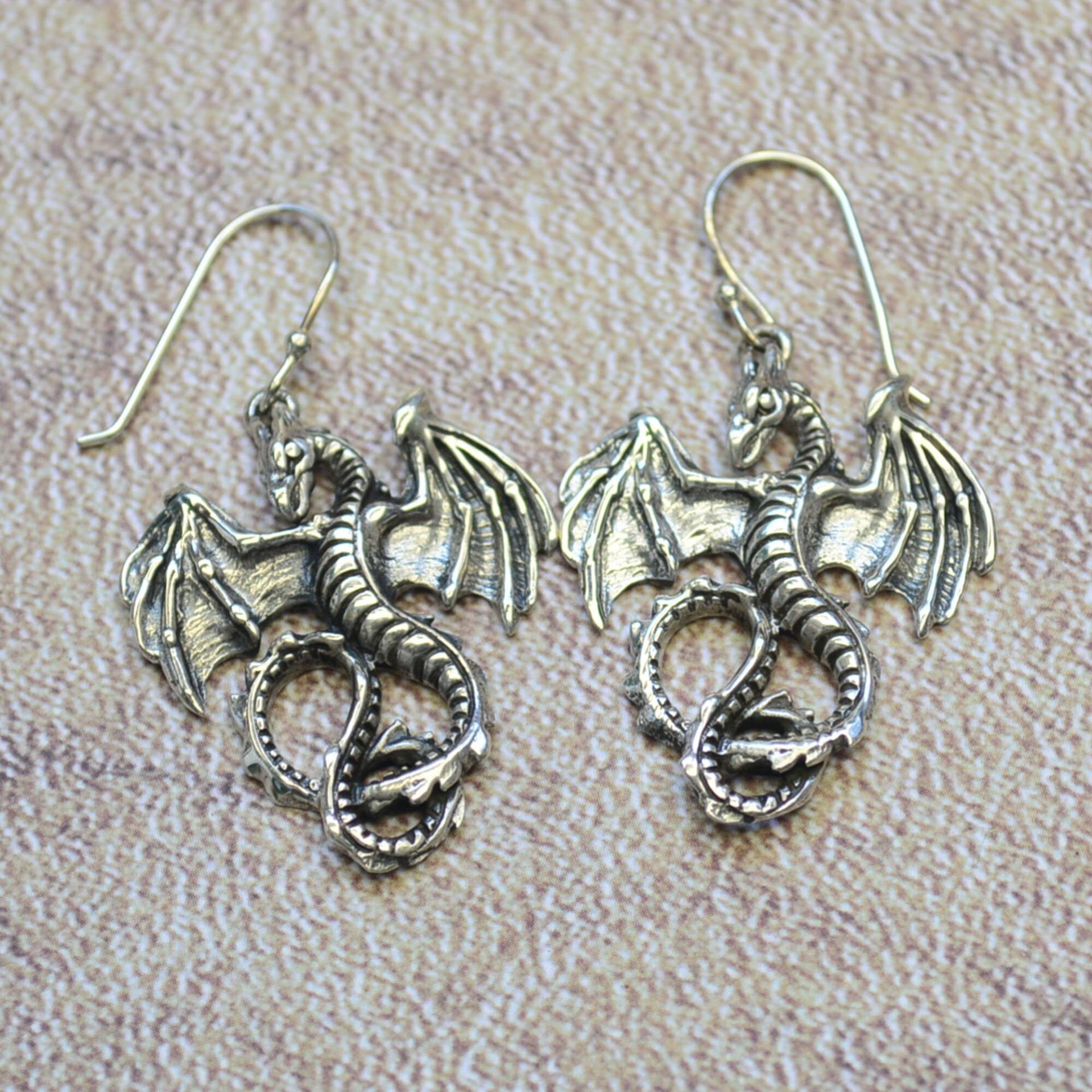 Drachen Ohrhänger 925 Silber Ohrringe Ohrschmuck Sterlingsilber von Crazysteelhouse