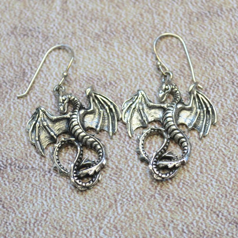 Drachen Ohrhänger 925 Silber Ohrringe Ohrschmuck Sterlingsilber von Crazysteelhouse